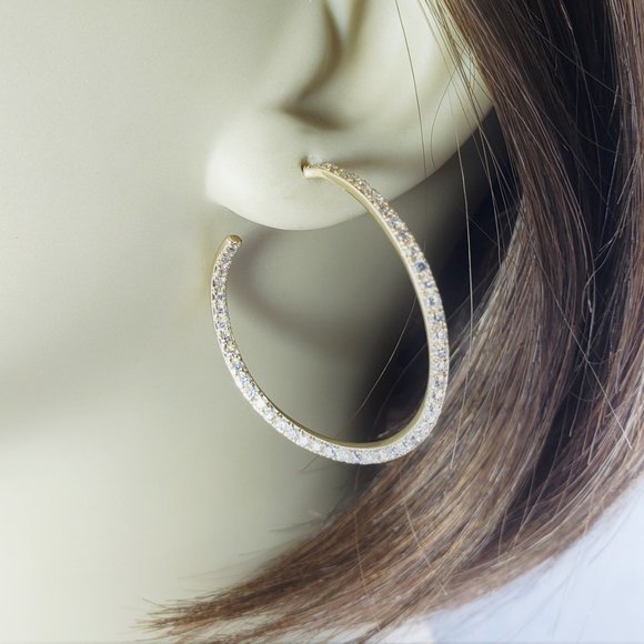 Vintage 14 Karat Yellow Gold Diamond Hoop Earrings #8522 - Picture 7 of 7